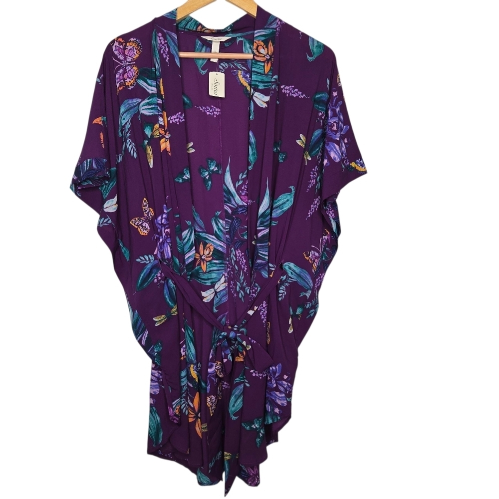 Soma Purple Floral Kimono Robe with Teal & Orange Accents
